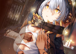 1boy 1girl belko blurry blurry_background bracelet breasts breasts_squeezed_together candlelight censored clothed_female_nude_male code_vein collarbone cum cum_on_body cum_on_breasts cum_on_upper_body expressionless hair_between_eyes hetero highres huge_breasts indoors io_(code_vein) jewelry long_hair mosaic_censoring necklace nude open_mouth paizuri penis perpendicular_paizuri see-through_silhouette short_hair sidelocks silver_hair solo_focus sweat x-ray yellow_eyes rating:Explicit score:145 user:danbooru