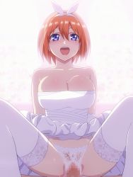 10s 1boy 1girl 2019 animated animated_gif bare_shoulders blue_eyes blush bouncing_breasts breasts bridal_veil bride censored cleavage clothed_sex clothes_lift collarbone cowgirl_position crotchless crotchless_panties dress dress_lift elbow_gloves girl_on_top gloves gluteal_fold go-toubun_no_hanayome hair_between_eyes hair_ribbon hetero huge_breasts lace lace_panties lips looking_at_viewer looping_animation medium_hair mosaic_censoring mushiro_(nijie728995) nakano_yotsuba open_mouth orange_hair panties penis pov pussy pussy_juice ribbon sex sleeveless sleeveless_dress smile solo_focus spread_legs straddling strapless strapless_dress sweat tareme teeth thighhighs thighs tongue underwear vaginal veil wedding_dress white_dress white_gloves white_panties white_ribbon white_thighhighs zettai_ryouiki rating:Explicit score:306 user:danbooru