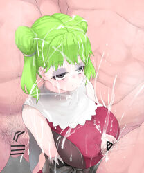  1girl 3boys bar_censor black_eyes breasts censored clothed_female_nude_male clothed_sex clothes cum cum_on_body cum_on_breasts cum_on_clothes cum_on_hair cum_on_upper_body ejaculation_between_breasts erection facial green_hair group_sex large_breasts long_hair looking_at_viewer male_pubic_hair medium_hair multiple_boys nude paizuri paizuri_under_clothes penis penis_grab pt pubic_hair simple_background stray_pubic_hair tatiana_(unicorn_overlord) testicles unicorn_overlord 
