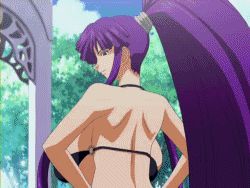  00s animated animated_gif bikini bouncing_breasts breasts eiken huge_breasts long_hair lowres misono_kirika ponytail purple_hair swimsuit unaligned_breasts very_long_hair  rating:Questionable score:102 user:alontee