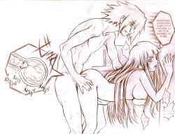  1boy 1girl against_wall bad_anatomy bent_over breasts cum cum_in_pussy english_text artistic_error grin hand_on_wall hands_on_own_hips hanging_breasts hetero hyuuga_hinata impregnation long_hair looking_back monochrome naruto naruto_(series) open_mouth penis sex sex_from_behind short_hair sketch smile tabe-chan text_focus uchiha_sasuke uncensored vaginal  rating:Explicit score:93 user:zdgs
