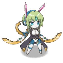  1girl android animal_ears animated animated_png artist_request black_coat blue_hairband breasts breasts_out brynhildr_(mon-musu_quest!) chibi coat coattails colored_skin forehead_jewel full_body gears gem green_eyes green_gemstone green_hair hairband hand_jewel large_breasts looping_animation lowres mechanical_parts mon-musu_quest! mon-musu_quest:_paradox monster_musume_td no_nipples rabbit_ears robot_ears shadow short_hair simple_background solo standing third-party_source transparent_background white_skin 