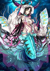  1girl black_hair breasts fate/grand_order fate_(series) horns large_breasts mermaid monster_girl official_art sessyoin_kiara solo swimsuit tagme underwater wada_arco  rating:Questionable score:7 user:DoctaShield