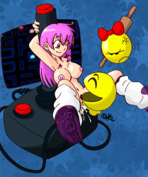 angry breasts cherry controller dahs food fruit happy_sex joystick large_breasts long_hair ms_pac-man namco navel nipples nude pac-man pac-man_(game) purple_hair red_eyes sex smile video_game wink rating:Explicit score:10 user:danbooru