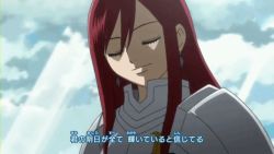  1girl animated animated_gif armor brown_eyes earrings erza_scarlet fairy_tail jewelry long_hair looking_at_viewer red_hair solo  rating:Sensitive score:11 user:danbooru