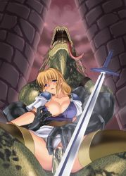 1girl aeon_calcos aftersex armor blonde_hair blue_eyes boots breasts censored clothing_aside cum cum_in_pussy defeat furry furry_male furry_with_non-furry girl_on_top highres interspecies kumacchi large_breasts lizardman lizardman_(soulcalibur) monster namco panties panties_aside penis rape reverse_cowgirl_position saliva sex sex_from_behind sitting sitting_on_lap sitting_on_person sophitia_alexandra soul_calibur soulcalibur_i straddling sword tears tongue underwear vaginal weapon rating:Explicit score:156 user:danbooru