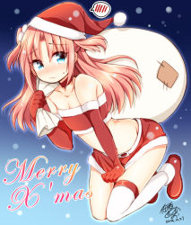  10s 1boy androgynous arikawa_hime bandeau bare_shoulders blue_eyes blush choker christmas clothes_pull collarbone covering_privates covering_crotch crossdressing dated dot_nose elbow_gloves fur_trim gloves hat himegoto long_hair male_focus merry_christmas midriff miniskirt pink_hair pom_pom_(clothes) red_gloves sack santa_costume santa_hat signature single_thighhigh skirt skirt_pull sleeveless solo speech_bubble spoken_blush strapless sweatdrop thighhighs trap tsukudani_norio tube_top two_side_up wavy_mouth white_thighhighs  rating:Sensitive score:49 user:danbooru