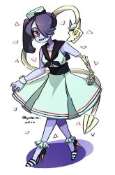 1girl blue_skin breasts colored_skin dress female_focus hair_over_one_eye hat high_heels legs leviathan_(skullgirls) monster_girl red_eyes sailor_dress sailor_hat side_ponytail skullgirls squigly_(skullgirls) stitched_mouth stitches zombie rating:Sensitive score:4 user:twilight_jester