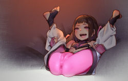  1girl aged_down anus ass black_hair bracelet cameltoe cleft_of_venus clitoris covered_anus fingerless_gloves gloves halterneck han_juri highres jewelry loli long_hair lying muk_(monsieur) on_back open_mouth purple_eyes pussy see-through see-through_legwear skin_tight solo spiked_bracelet spikes spread_legs street_fighter teeth toeless_legwear tongue tongue_out  rating:Explicit score:765 user:danbooru