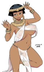 1girl 2017 :d anklet barefoot black_eyes black_hair blue_nails bracelet breasts breasts_apart cleavage covered_erect_nipples dark-skinned_female dark_skin dated earrings egyptian_clothes female_pubic_hair jewelry looking_at_viewer nail_polish navel nefertari_(tsukudani) nipples open_mouth original pelvic_curtain pubic_hair revealing_clothes see-through short_hair simple_background smile solo tsukudani_(coke-buta) white_background rating:Questionable score:72 user:danbooru