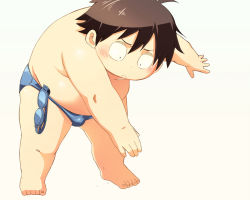  10s 1boy accel_world arita_haruyuki artist_request blush brown_hair exercising fat fat_man goggles male_focus plump shota simple_background solo swimsuit white_background  rating:Questionable score:10 user:Keaton5