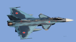  aircraft airplane asterozoa blue_sky camouflage canards f-2 fighter_jet flying helmet highres japan japan_air_self-defense_force japan_self-defense_force jet military military_vehicle original pilot pilot_suit real_life realistic redesign roundel science_fiction signature sky vehicle_focus 