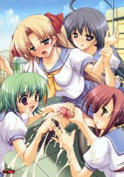  4girls :d ahoge black_legwear blonde_hair blue_eyes blue_hair blush breasts collarbone cum cum_on_body cum_on_clothes cum_on_hair cum_on_upper_body cum_overflow doggystyle drooling ejaculation facial futa_with_female futanari green_hair grey_hair hair_ribbon handjob heart heart-shaped_pupils holding_another&#039;s_wrist impossible_clothes impossible_shirt kneeling legs long_hair looking_at_another medium_breasts misakura_nankotsu multiple_girls naughty_face open_mouth original outdoors penis pink_eyes profile projectile_cum public_indecency purple_eyes red_hair restrained ribbon saliva school_uniform sex sex_from_behind shirt short_hair skirt smile symbol-shaped_pupils teamwork tears thighhighs tongue torogao twintails two-handed_handjob uncensored uniform urethral_fingering urethral_insertion yellow_eyes zettai_ryouiki  rating:Explicit score:284 user:Sueb
