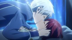  1boy 1girl akagami_no_shirayukihime couple grey_hair hetero kiss red_hair shirayuki_(akagami_no_shirayukihime) sleeping zen_wistalia  rating:Sensitive score:5 user:EvilDragon