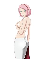  ass back covering_privates covering_breasts green_eyes haruno_sakura looking_back mature_female naruto_(series) pink_hair  rating:Questionable score:59 user:mallowishot69