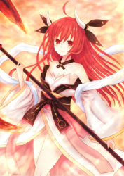 10s 1girl ahoge armpits bad_id bad_pixiv_id bare_shoulders blush breasts choker date_a_live fire hair_ornament halberd itsuka_kotori langod long_hair looking_at_viewer polearm red_eyes red_hair small_breasts solo standing very_long_hair weapon wide_sleeves rating:Sensitive score:9 user:danbooru