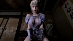  1boy 1girl 3d animated animated_gif blonde_hair bouncing_breasts braid breasts clothed_sex girl_on_top hetero large_breasts long_hair namco noname55 open_mouth pov sex sophitia_alexandra soul_calibur  rating:Explicit score:115 user:Cane751