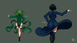 2girls artist_name ass backboob black_legwear blue_hair breasts character_name floating_clothes from_behind fubuki_(one-punch_man) full_body green_hair grey_background highres hip_focus huge_ass medium_breasts multiple_girls no_panties one-punch_man pointing short_hair siblings simple_background sisters tatsumaki telekinesis the_golden_smurf thighhighs thighs white_background wide_hips rating:Sensitive score:131 user:danbooru