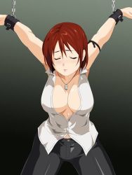  1girl breasts closed_eyes k.o. large_breasts pants red_hair shirt snk solo string the_king_of_fighters vanessa_(kof) white_shirt  rating:Sensitive score:6 user:Padredemasde200