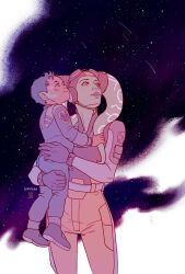 1boy 1girl age_difference alien artist_name character_request child colored_skin commentary english_commentary gloves goggles goggles_on_head green_skin highres lifting_another&#039;s_clothes looking_up lorna-ka mother_and_son pointy_ears size_difference sky star_(sky) star_wars star_wars:_rebels starry_sky tentacle_hair rating:General score:2 user:danbooru