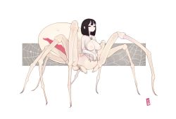 1girl 34no404 arachne arthropod_girl black_hair black_sclera breasts brooch colored_sclera elbow_gloves female_focus full_body gloves insect_girl jewelry large_breasts looking_at_viewer monster_girl multiple_legs nipples original pale_skin pointy_ears simple_background solo spider_girl taur white_background  rating:Explicit score:46 user:dmysta3000