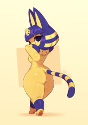  1girl animal_crossing ankha ankha_(animal_crossing) ass blue_hair female_focus fur furry highres huffslove looking_back nintendo nude shortstack solo tail thick_thighs thighs  rating:Questionable score:51 user:Henhenl