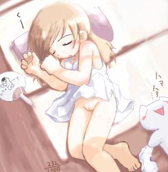 barefoot blush bottomless brown_hair cleft_of_venus closed_eyes dress feet flat_chest hand_fan ikkyuu loli mona_(2ch) open_mouth panties pedocats pillow pussy sleeping source_request tagme toes uncensored underwear rating:Explicit score:47 user:Tom23