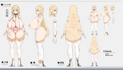 1girl absurdres blonde_hair blue_eyes breasts censored chain character_sheet chomikuplus collar densetsu_no_yuusha_no_densetsu ferris_eris functionally_nude highres large_breasts long_hair looking_at_viewer nipple_piercing nipple_rings nipples piercing pubic_tattoo slave slave_contract slave_tattoo smile tattoo tongue  rating:Explicit score:86 user:Notimer142