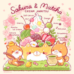  animal-themed_food animal_focus anmitsu_(dessert) bad_id bad_twitter_id bird cherry cherry_blossoms chick commentary dango dog english_text floral_background flower food food_focus fruit hashtag-only_commentary holding holding_spoon ice_cream matcha_(food) no_humans okashi_nao original oversized_food oversized_object petals pink_flower sanshoku_dango shiba_inu simple_background sitting spoon standing strawberry strawberry_slice wagashi white_background 
