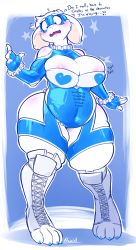  0r0ch1 1girl blush breasts bursting_breasts claws cleavage cosplay female_focus furry furry_female goat_girl highres large_breasts mask mature_female plump rainbow_mika solo street_fighter thick_thighs thighs toriel undertale  rating:Questionable score:78 user:Drillbit