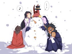  2girls 3boys absurdres character_request demon highres kyoukaisenjou_no_horizon maeda_toshiie maeda_toshiie_(horizon) msg01 multiple_boys multiple_girls sassa_narimasa snow snowman sunglasses toshii_maeda 