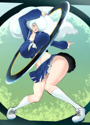  1girl breasts cloud_hair highres hoop huge_breasts hula_hoop sasaki_tatsuya skirt 