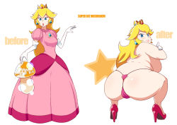  ass breasts fat gishi high_heels highres huge_ass huge_breasts mario_(series) panties princess_peach shoes super_mario_bros._1 thong underwear weight_gain  rating:Questionable score:105 user:CheshireGrin