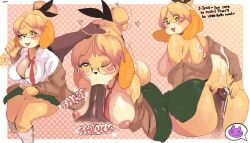  2022 animal_crossing anus brown_skinned_male buttjob clothed_sex cum dog dog_girl english_text furry furry_female furry_with_non-furry glasses interracial interspecies isabelle_(animal_crossing) kentowan large_penis nintendo penis 