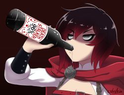  alcohol bags_under_eyes cslucaris dark_background drinking multicolored_hair ruby_rose rwby grey_eyes  rating:Questionable score:23 user:Chupathingy