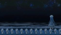  animated animated_gif beach ikamusume lowres mini-ikamusume multiple_girls night ocean screencap shinryaku!_ikamusume walking 