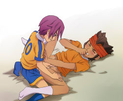  2boys anal blush brown_eyes brown_hair coach endou_mamoru headband inazuma_eleven_(series) inazuma_eleven_go lying male_focus male_penetrated minamisawa_atsushi missionary multiple_boys on_back purple_hair sex shirt shota size_difference smaller_dominant socks spread_legs teacher_and_student tears yaoi  rating:Explicit score:33 user:Lord_Flowers