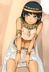 1boy 4shi bent_over black_hair blunt_bangs blush earrings egyptian erection hairband headband jewelry leaning_forward looking_at_viewer male_focus necklace nipples no_male_underwear penis see-through shota smile solo trap rating:Explicit score:177 user:MessyBunny