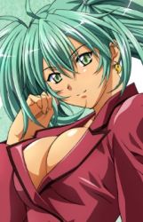  00s breasts green_eyes green_hair ikkitousen lowres open_clothes open_shirt ryofu_housen shirt  rating:Questionable score:20 user:jegakage