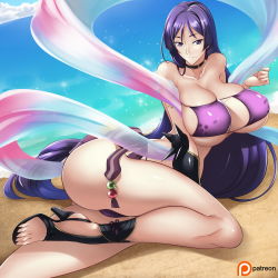  1girl breasts cleavage fate/grand_order fate_(series) haganef highres huge_breasts large_breasts minamoto_no_raikou_(fate) minamoto_no_raikou_(fate/grand_order) minamoto_no_raikou_(swimsuit_lancer)_(fate)  rating:Explicit score:33 user:Galvano