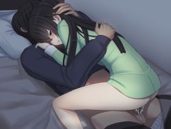  1boy 1girl ass bed bedroom black_hair blush bottomless brother_and_sister censored clothed_sex clothes_pull cum cum_in_pussy ejaculation girl_on_top hetero hug incest kyoudai_no_jouji_jijou loli orgasm osaru_(yuuen-dou) pajamas pants pants_pull penis sex shino_(osaru) siblings testicles thighs vaginal 