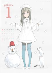 absurdres blue_eyes calendar ferret fur_hat gloves grey_hair hat highres ooyari_ashito pantyhose snow snowman tagme ushanka rating:Sensitive score:12 user:Chanada