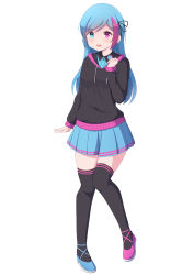  1girl 9b9t absurdres blue_eyes blue_skirt heterochromia highres jpeg_artifacts knees_together_feet_apart multicolored_clothes multicolored_hair pink_eyes pink_hair rizkynk14 shoes skirt thighhighs  rating:Sensitive score:8 user:JACOB171w