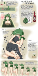  aruva bathroom blush breasts bust_chart flower green_hair highres huge_breasts monster_girl nipples nude plant_girl red_eyes sequential sex small_breasts smile text_focus translation_request  rating:Explicit score:44 user:Sanguine_Shadow