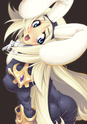 1girl :d animal_ears ass blonde_hair blue_eyes breasts covered_erect_nipples cross habit jewelry large_breasts latin_cross long_hair necklace nun open_mouth priest priest_(ragnarok_online) priestess rabbit_ears ragnarok_online smile solo third-party_edit tight_clothes yn_red rating:Questionable score:32 user:danbooru