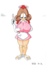  android blue_eyes breasts concept_art huge_breasts joints miniskirt nurse nurse_(robopon) official_art robot_ponkottsu robot robot_joints short_hair skirt syringe traditional_media  rating:Questionable score:9 user:Fiddle