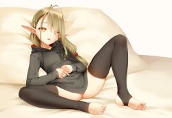 1girl antenna_hair babu black_thighhighs bottomless elf eyes_visible_through_hair feet full_body hair_over_one_eye highres hood hoodie indie_virtual_youtuber jacket loli long_hair long_sleeves looking_at_viewer no_panties open_mouth own_hands_together pillow pointy_ears pussy pussy_peek shui_lan_er simple_background solo spread_legs stirrup_legwear teeth thighhighs toeless_legwear toes upper_teeth_only very_long_hair virtual_youtuber white_background rating:Explicit score:485 user:Domestic_Importer
