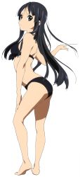  1girl absurdres akiyama_mio arched_back ass back bare_legs barefoot bikini black_eyes black_hair face feet front-tie_top full_body highres horiguchi_yukiko k-on! legs long_hair looking_back official_art simple_background soles solo standing swimsuit toes white_background  rating:Sensitive score:72 user:danbooru