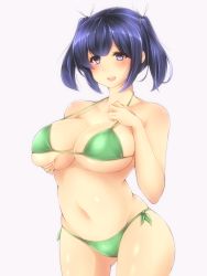 10s 1girl bare_shoulders bikini blue_eyes blue_hair breasts en_(paorasuteki) kantai_collection large_breasts looking_at_viewer matching_hair/eyes short_hair simple_background solo souryuu_(kancolle) standing swimsuit twintails underboob rating:Questionable score:14 user:danbooru
