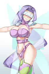  1girl ass breasts digimon digimon_(creature) fairimon fairy fairy_wings female_focus gloves highres large_breasts long_hair looking_at_viewer mask purple_hair revealing_clothes solo thong wide_hips wings  rating:Questionable score:17 user:Chaos11